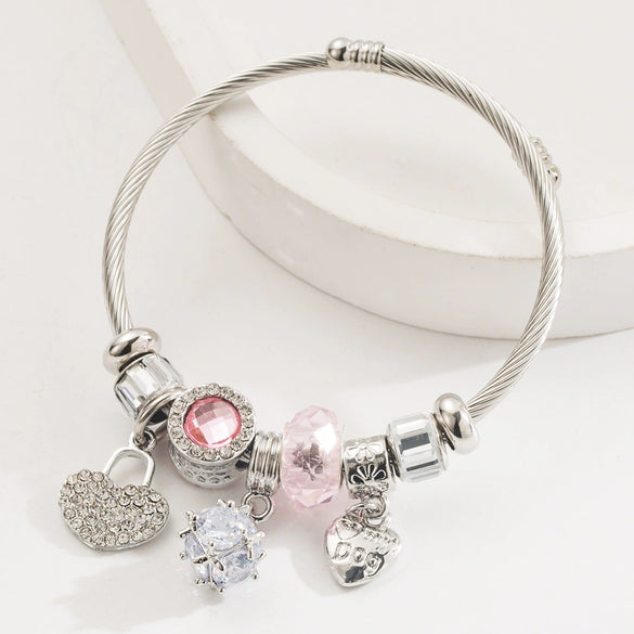 Alloy Bow Heart Geometric Diamond Bracelet For Unisex
