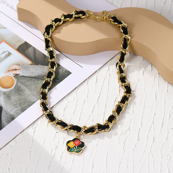 Alloy Bow Necklace With Geometric And Flower Patterns Electroplated