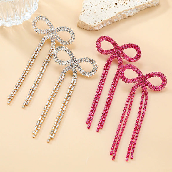 Alloy Bow Pattern Women's Earrings With Diamond Design
