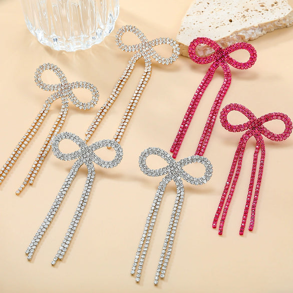 Alloy Bow Pattern Women's Earrings With Diamond Design