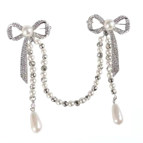 Alloy Bow Pearl Chain Brooch Electroplating Women's Style