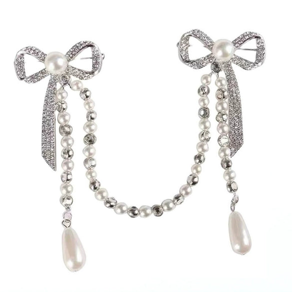 Alloy Bow Pearl Chain Brooch Electroplating Women's Style