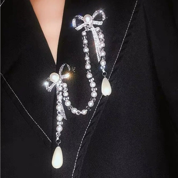 Alloy Bow Pearl Chain Brooch Electroplating Women's Style