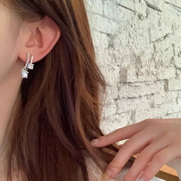 Alloy Bow Pearl Earrings
