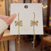 Alloy Bow Tassel Earrings Set With Pearls For Women