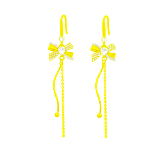 Alloy Bow Tassel Earrings Set With Pearls For Women
