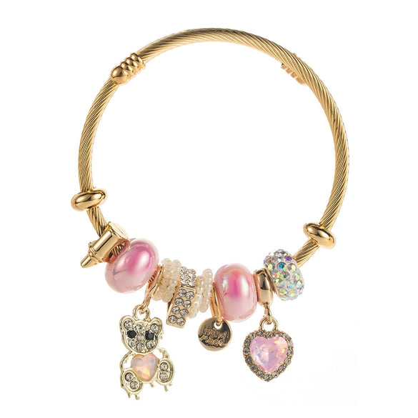 Alloy Bracelet With Love Bear Pendant And Rhinestones