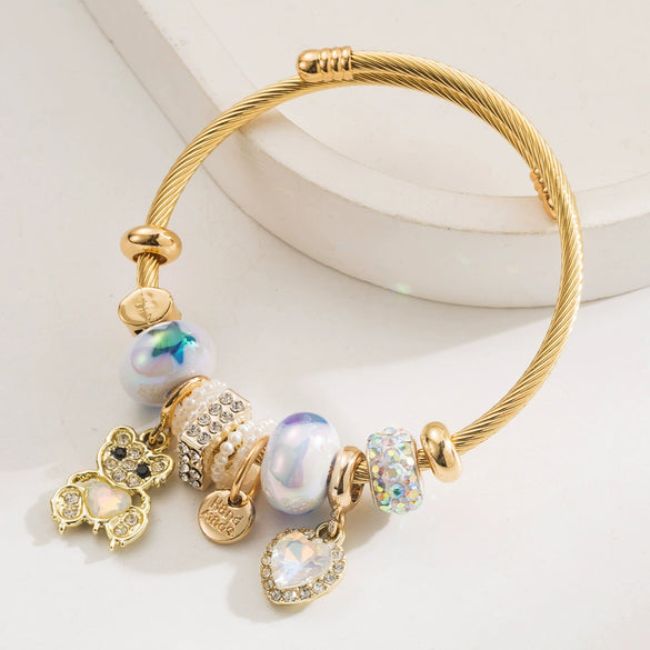 Alloy Bracelet With Love Bear Pendant And Rhinestones