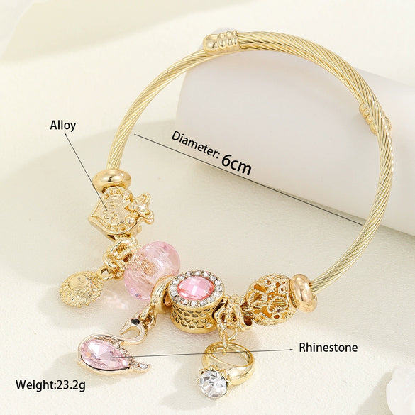 Alloy Bracelet Women's Trendy Fashion Rhinestone Love Pendant Beaded With Diamond Design
