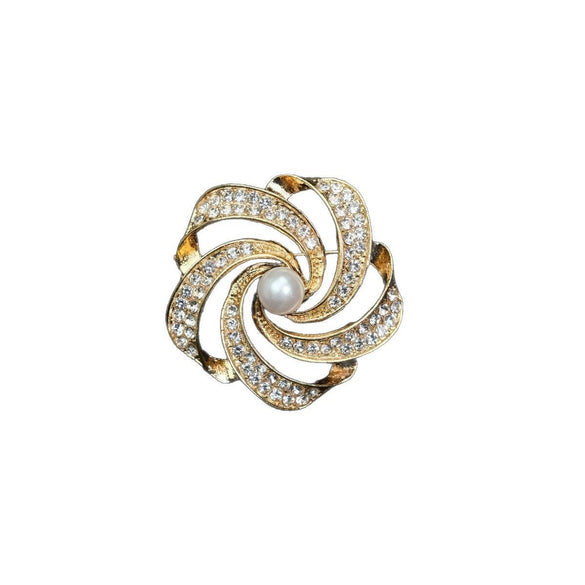 Alloy Brooch With Imitation Pearls And Flower Pattern Electroplated For Women