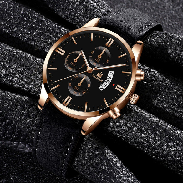 Alloy Business Casual Men's Round Dial Quartz Belt Watch With Scale Display And Horseshoe Buckle