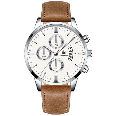 Alloy Business Casual Men's Round Dial Quartz Belt Watch With Scale Display And Horseshoe Buckle