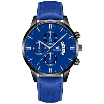 Alloy Business Casual Men's Round Dial Quartz Belt Watch With Scale Display And Horseshoe Buckle