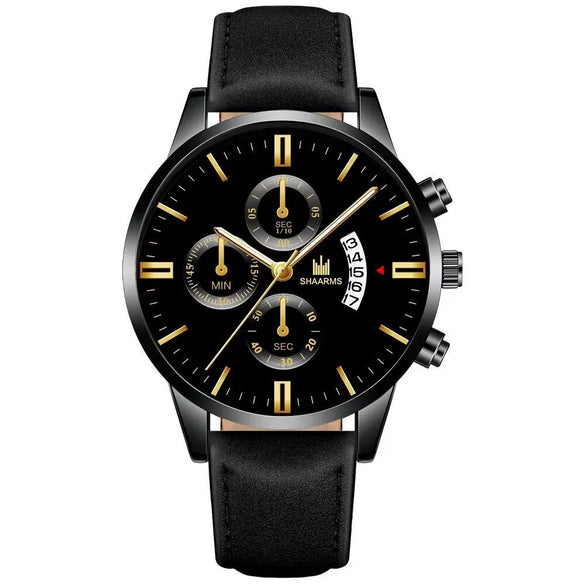 Alloy Business Casual Men's Round Dial Quartz Belt Watch With Scale Display And Horseshoe Buckle