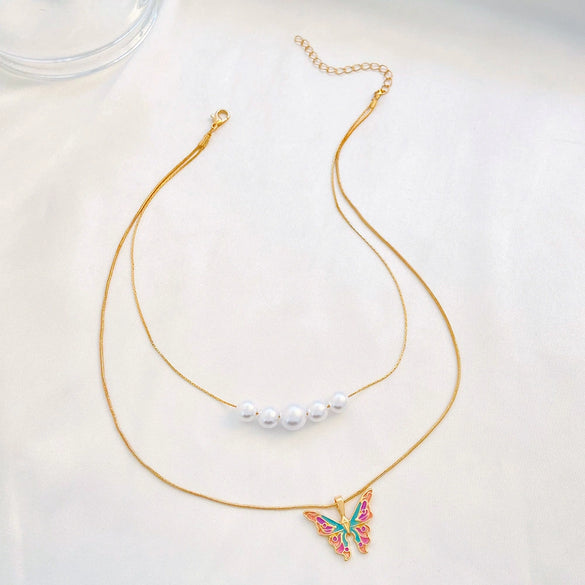 Alloy Butterfly Animals Zodiac Style Double Chain Necklace Jewelry
