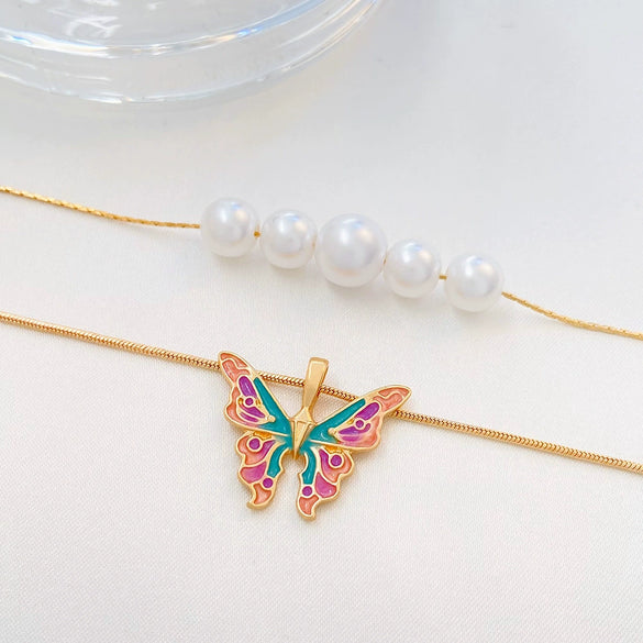 Alloy Butterfly Animals Zodiac Style Double Chain Necklace Jewelry