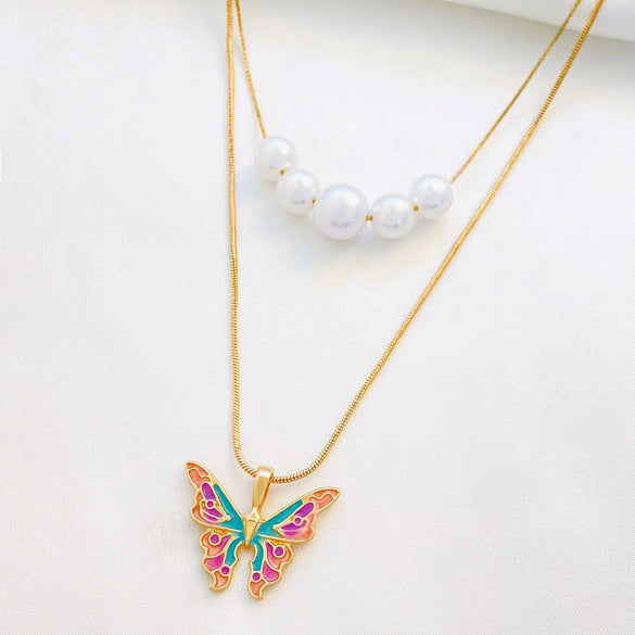 Alloy Butterfly Animals Zodiac Style Double Chain Necklace Jewelry