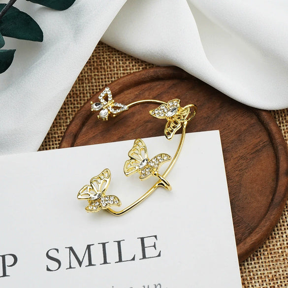 Alloy Butterfly Ear Clip With Diamond And Geometric Design For Women