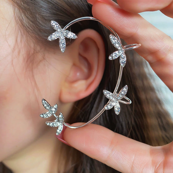 Alloy Butterfly Ear Clip With Diamond And Geometric Design For Women