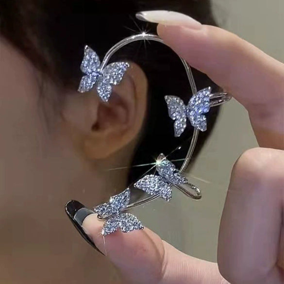 Alloy Butterfly Ear Clip With Diamond And Geometric Design For Women