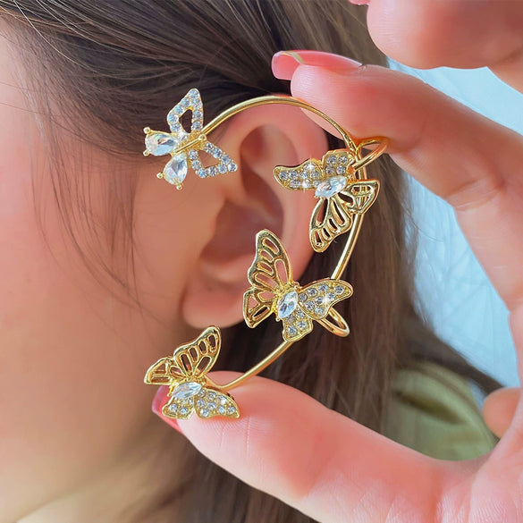 Alloy Butterfly Ear Clip With Diamond And Geometric Design For Women