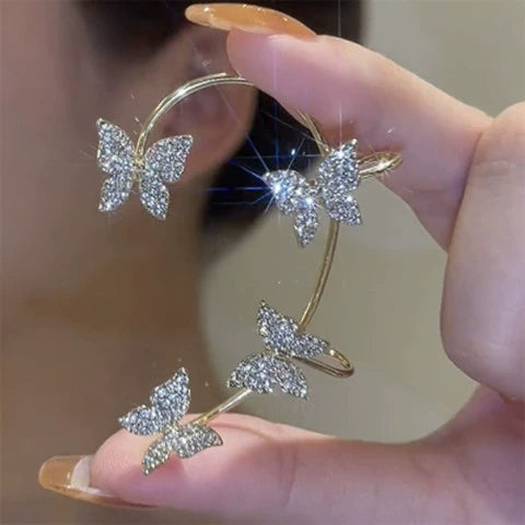 Alloy Butterfly Ear Clip With Diamond And Geometric Design For Women