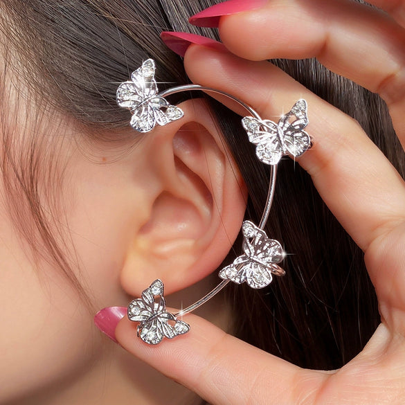 Alloy Butterfly Ear Clip With Diamond And Geometric Design For Women