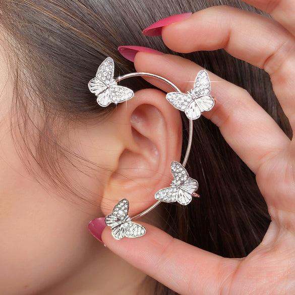Alloy Butterfly Ear Clip With Diamond And Geometric Design For Women