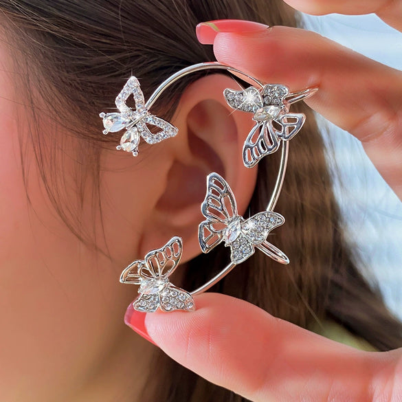 Alloy Butterfly Ear Clip With Diamond And Geometric Design For Women