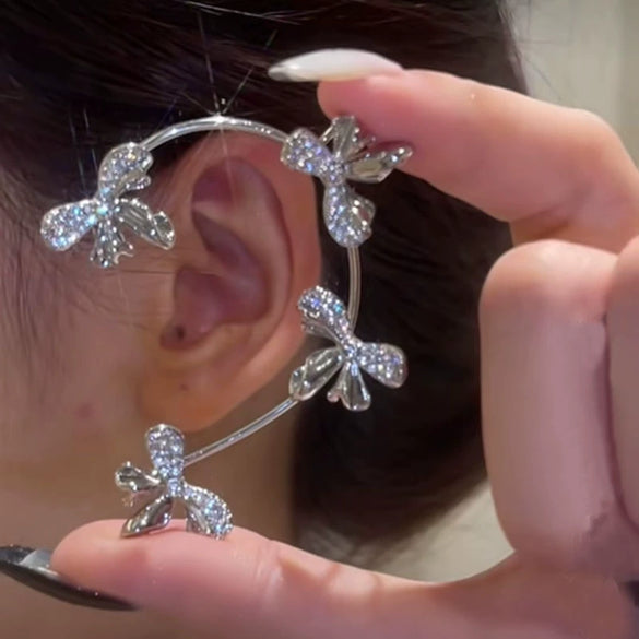 Alloy Butterfly Ear Clip With Diamond And Geometric Design For Women