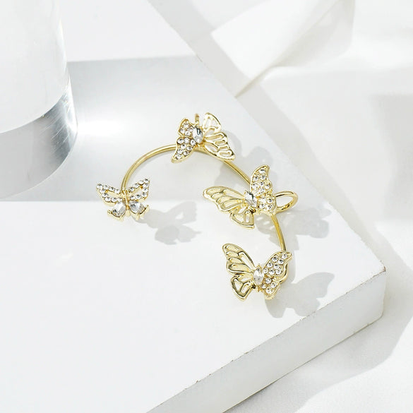 Alloy Butterfly Ear Clip With Diamond And Geometric Design For Women