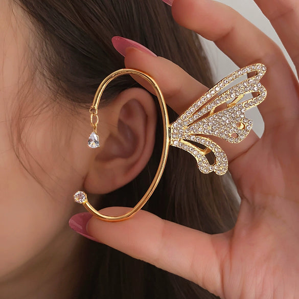 Alloy Butterfly Ear Clip With Diamond And Geometric Design For Women