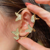 Alloy Butterfly Ear Clip With Diamond And Geometric Design For Women