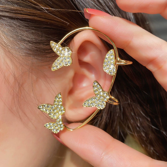 Alloy Butterfly Ear Clip With Diamond And Geometric Design For Women