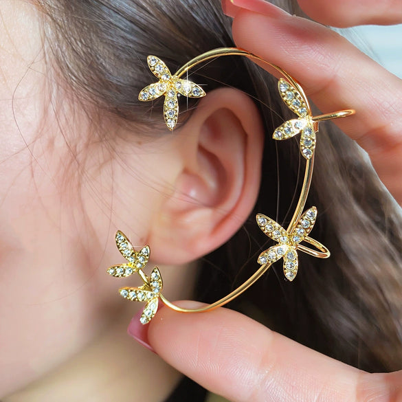 Alloy Butterfly Ear Clip With Diamond And Geometric Design For Women