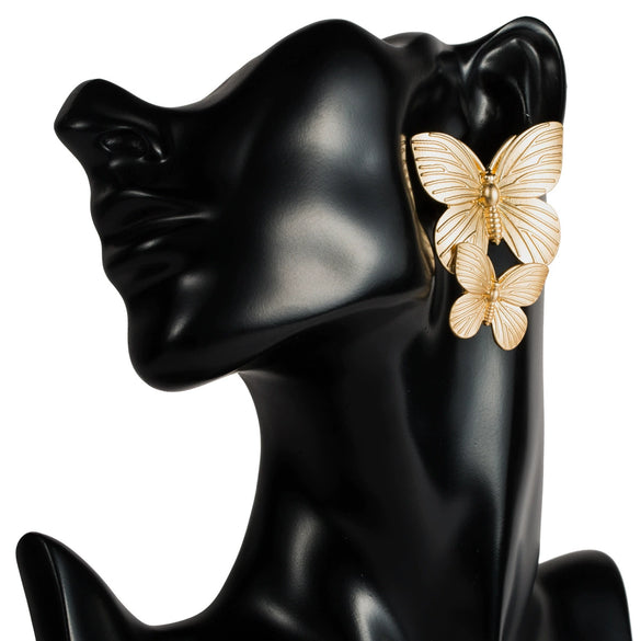 Alloy Butterfly Earrings With Electroplating And Metal Texture Cold Style For Female