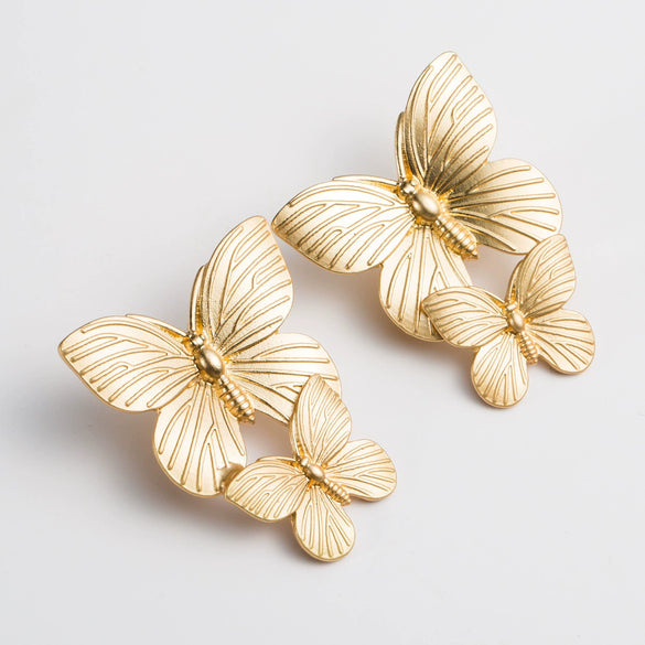 Alloy Butterfly Earrings With Electroplating And Metal Texture Cold Style For Female