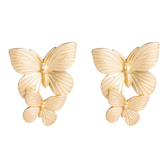 Alloy Butterfly Earrings With Electroplating And Metal Texture Cold Style For Female