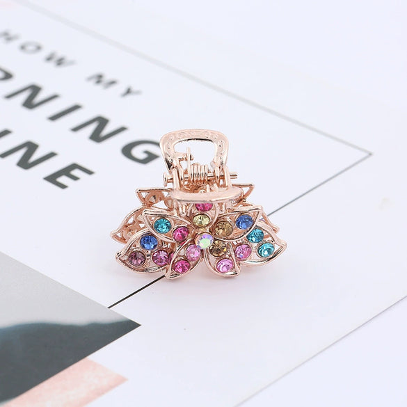 Alloy Butterfly Hairpin With Color Rhinestones For Women Electroplated Grip Clip