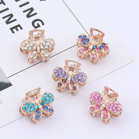 Alloy Butterfly Hairpin With Color Rhinestones For Women Electroplated Grip Clip