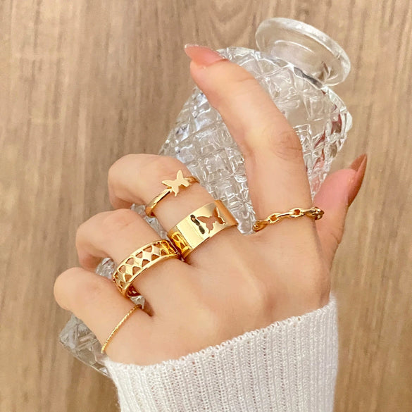 Alloy Butterfly Hollow Twist Electroplated Women's Ring Set