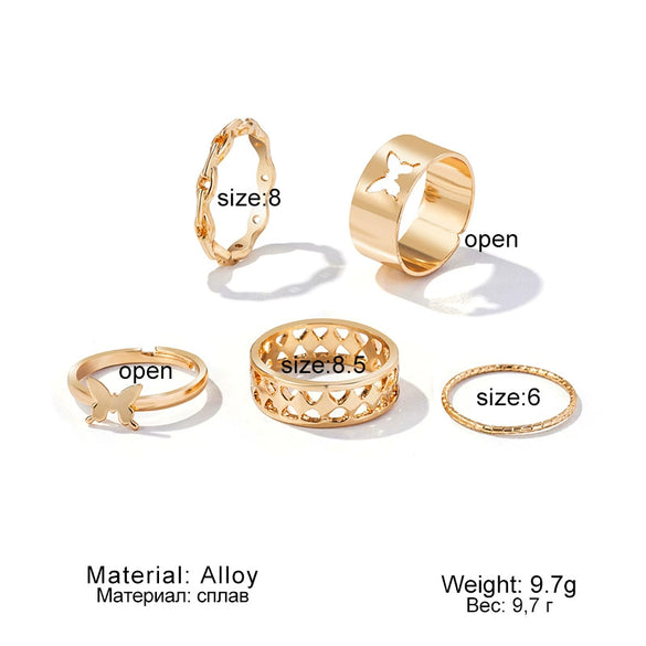 Alloy Butterfly Hollow Twist Electroplated Women's Ring Set