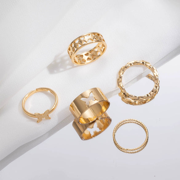 Alloy Butterfly Hollow Twist Electroplated Women's Ring Set