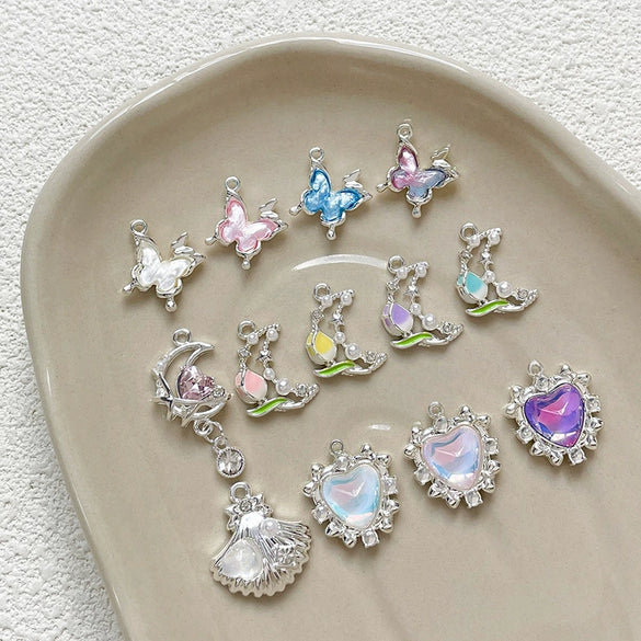 Alloy Butterfly Moon Pendant Diy Handmade Bracelet Necklace Beaded Mobile Phone Chain Accessories Electroplating