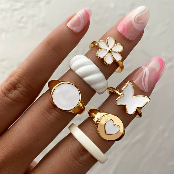 Alloy Butterfly Punk Style Couple Ring Set With Geometric Pattern And Electroplating Treatment