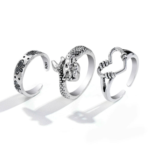 Alloy Butterfly Punk Style Couple Ring Set With Geometric Pattern And Electroplating Treatment