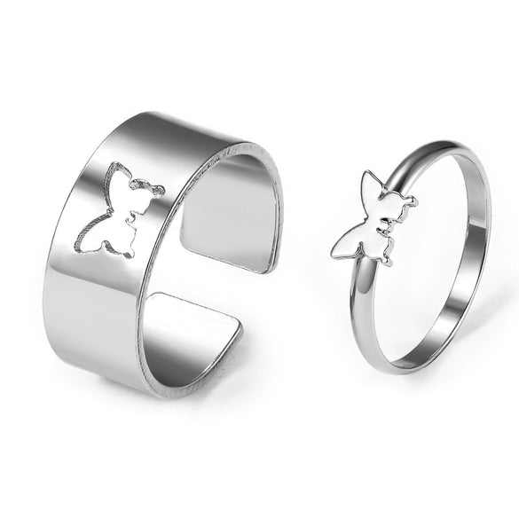 Alloy Butterfly Punk Style Couple Ring Set With Geometric Pattern And Electroplating Treatment