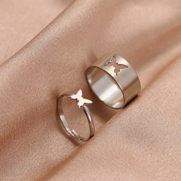 Alloy Butterfly Punk Style Couple Ring Set With Geometric Pattern And Electroplating Treatment