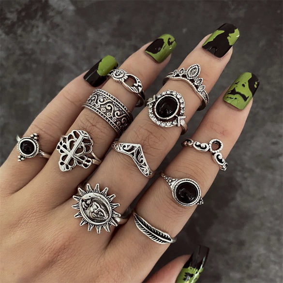 Alloy Butterfly Punk Style Couple Ring Set With Geometric Pattern And Electroplating Treatment