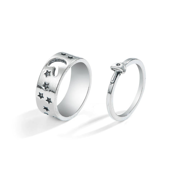 Alloy Butterfly Punk Style Couple Ring Set With Geometric Pattern And Electroplating Treatment